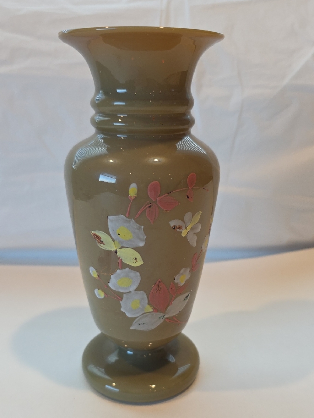 Antique Victorian Bristol Glass 1880-1910 Brown Vase 7 3/4" Tall Hand Painted